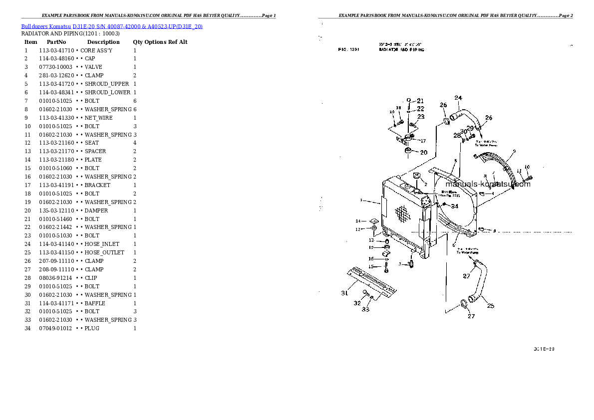 D31E-20 S/N 40087-42000 & A40523-UP Partsbook