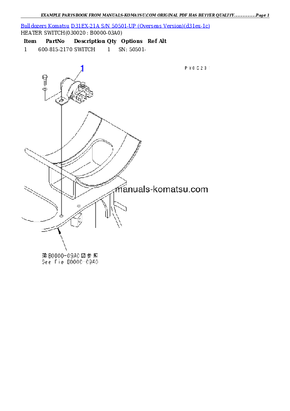 D31EX-21A S/N 50501-UP (Overseas Version) Partsbook