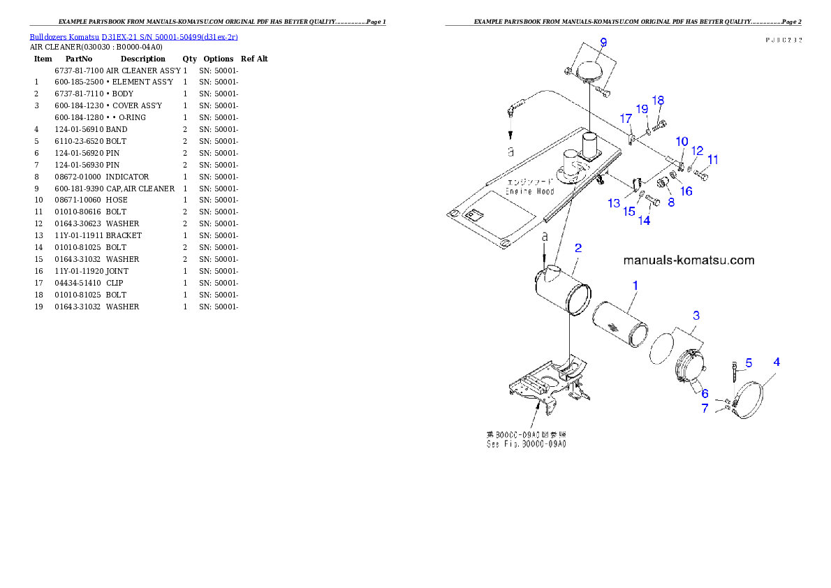 D31EX-21 S/N 50001-50499 (For North America) Partsbook