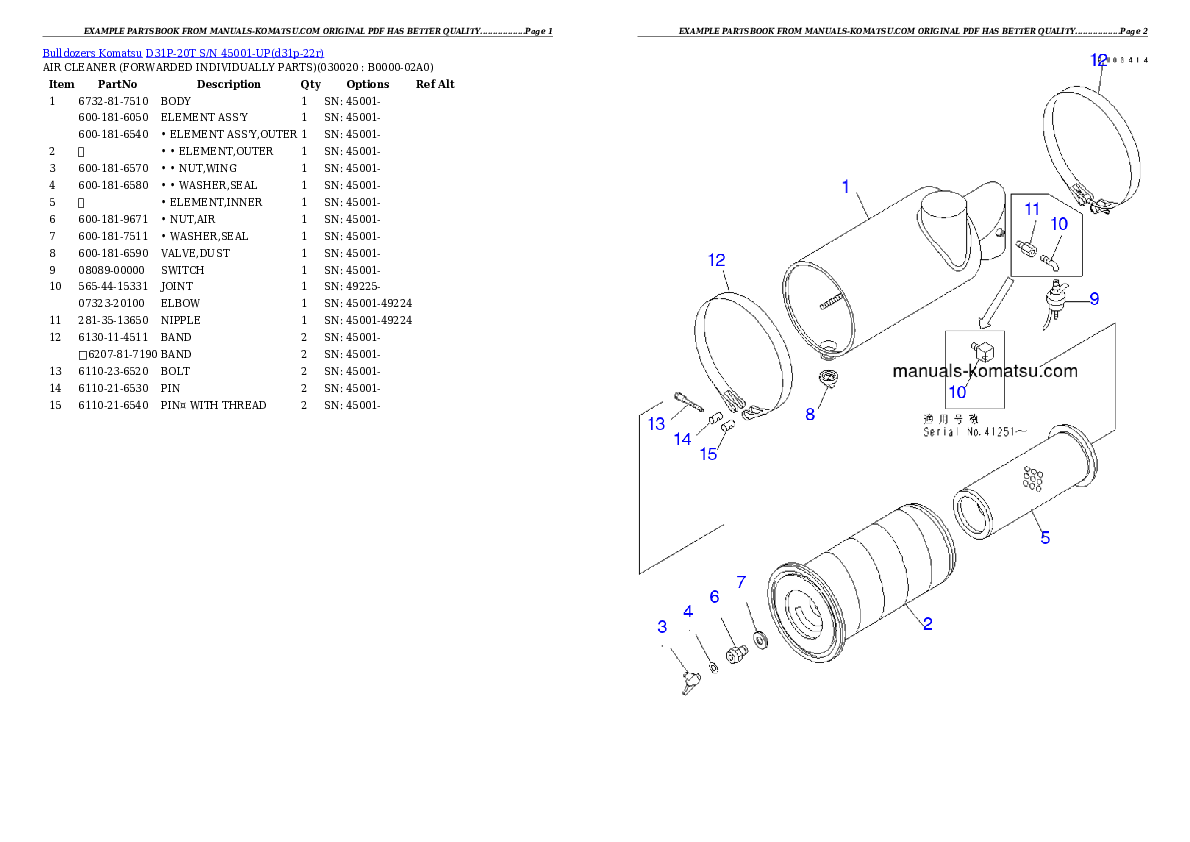 D31P-20T S/N 45001-UP Partsbook