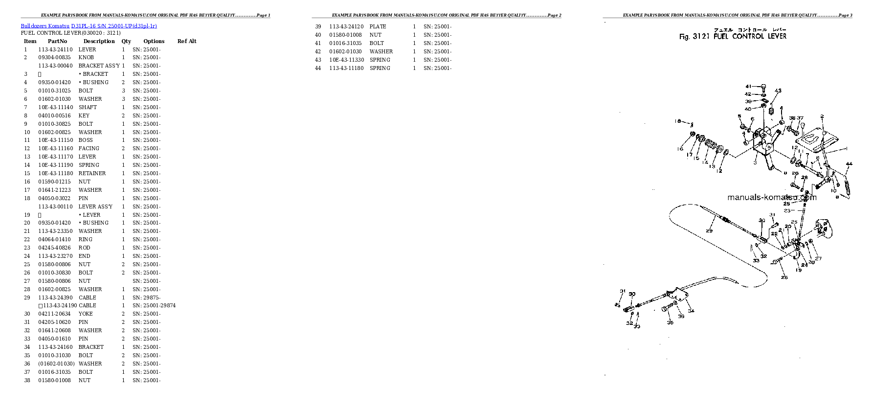 D31PL-16 S/N 25001-UP Partsbook