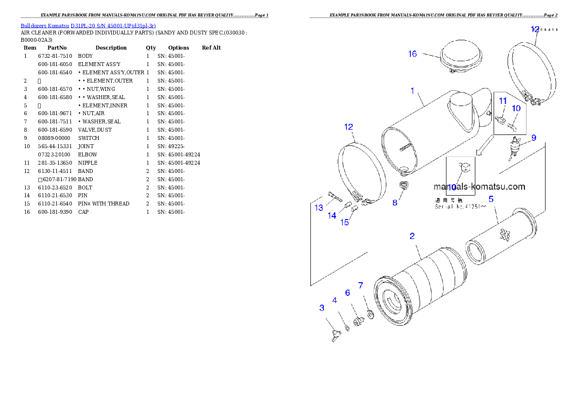 D31PL-20 S/N 45001-UP Partsbook