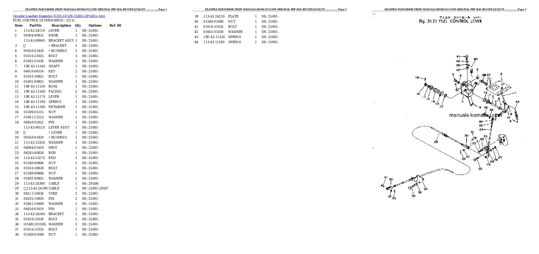 D31S-16 S/N 25001-UP Partsbook