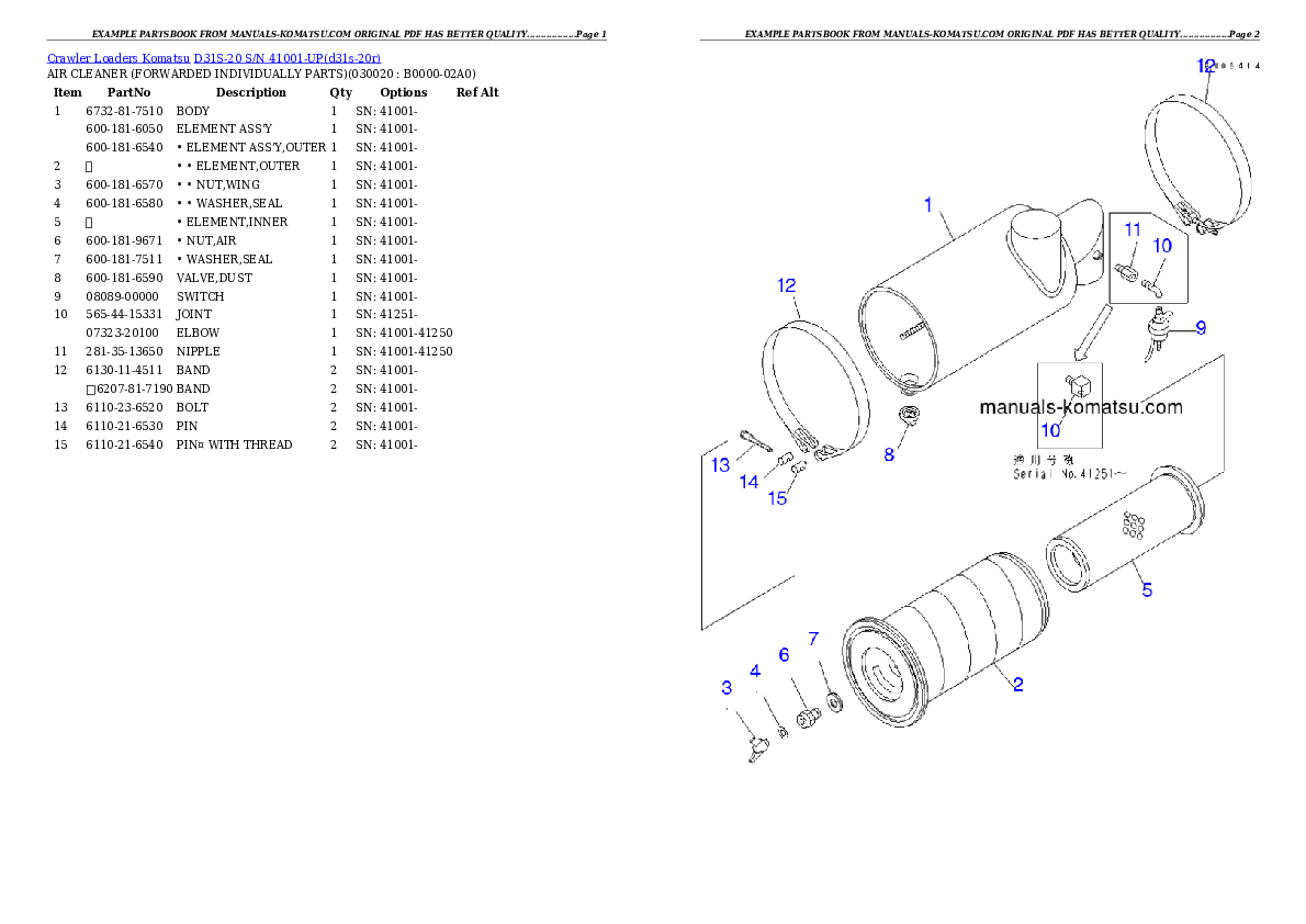 D31S-20 S/N 41001-UP Partsbook