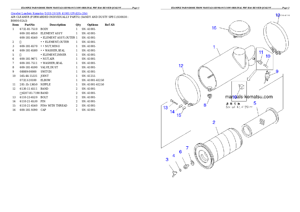 D31S-20 S/N 41001-UP Partsbook