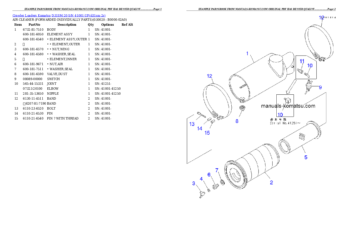 D31SM-20 S/N 41001-UP Partsbook