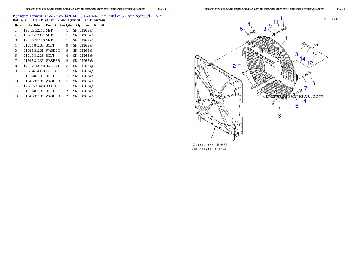 D355C-3 S/N 14263-UP (SA6D140-2 Eng. Installed (-30cent. Spec.)) Partsbook