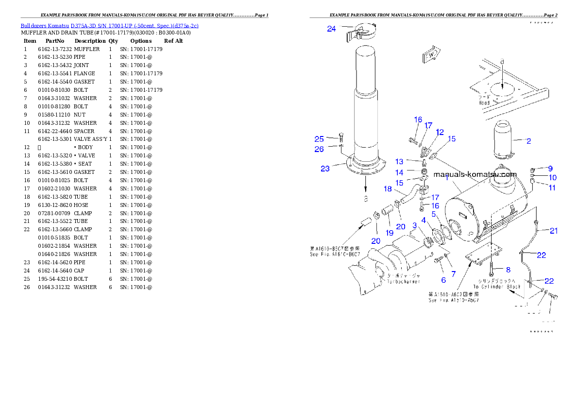 D375A-3D S/N 17001-UP (-50cent. Spec.) Partsbook