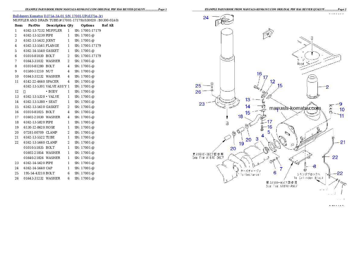 D375A-3A-01 S/N 17001-UP Partsbook