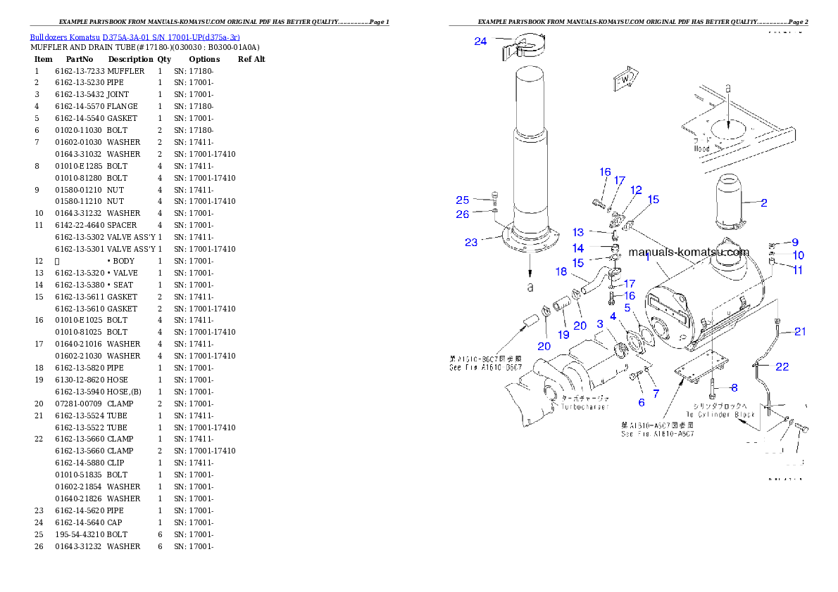 D375A-3A-01 S/N 17001-UP Partsbook