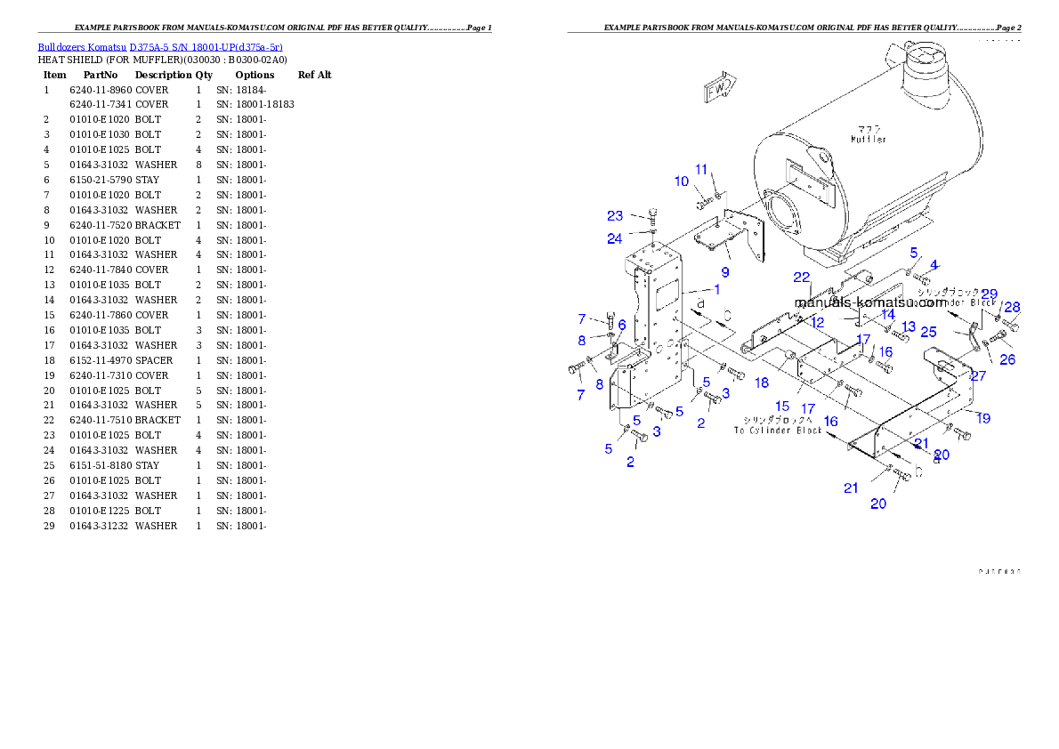 D375A-5 S/N 18001-UP Partsbook