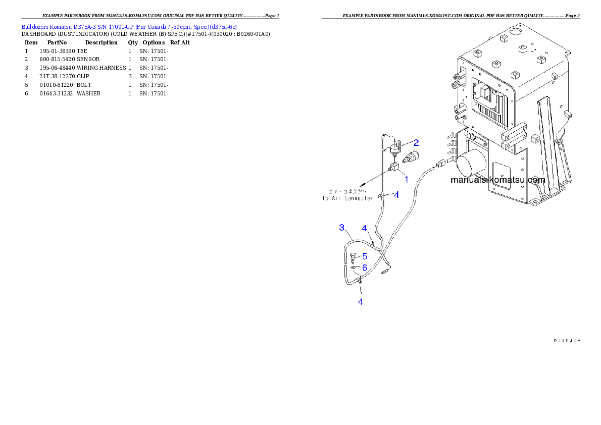 D375A-3 S/N 17001-UP (For Canada / -50cent. Spec.) Partsbook