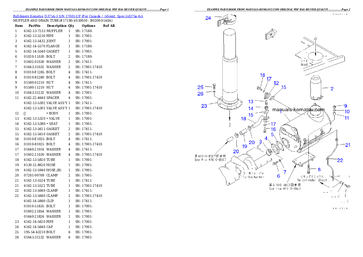 D375A-3 S/N 17001-UP (For Canada / -50cent. Spec.) Partsbook