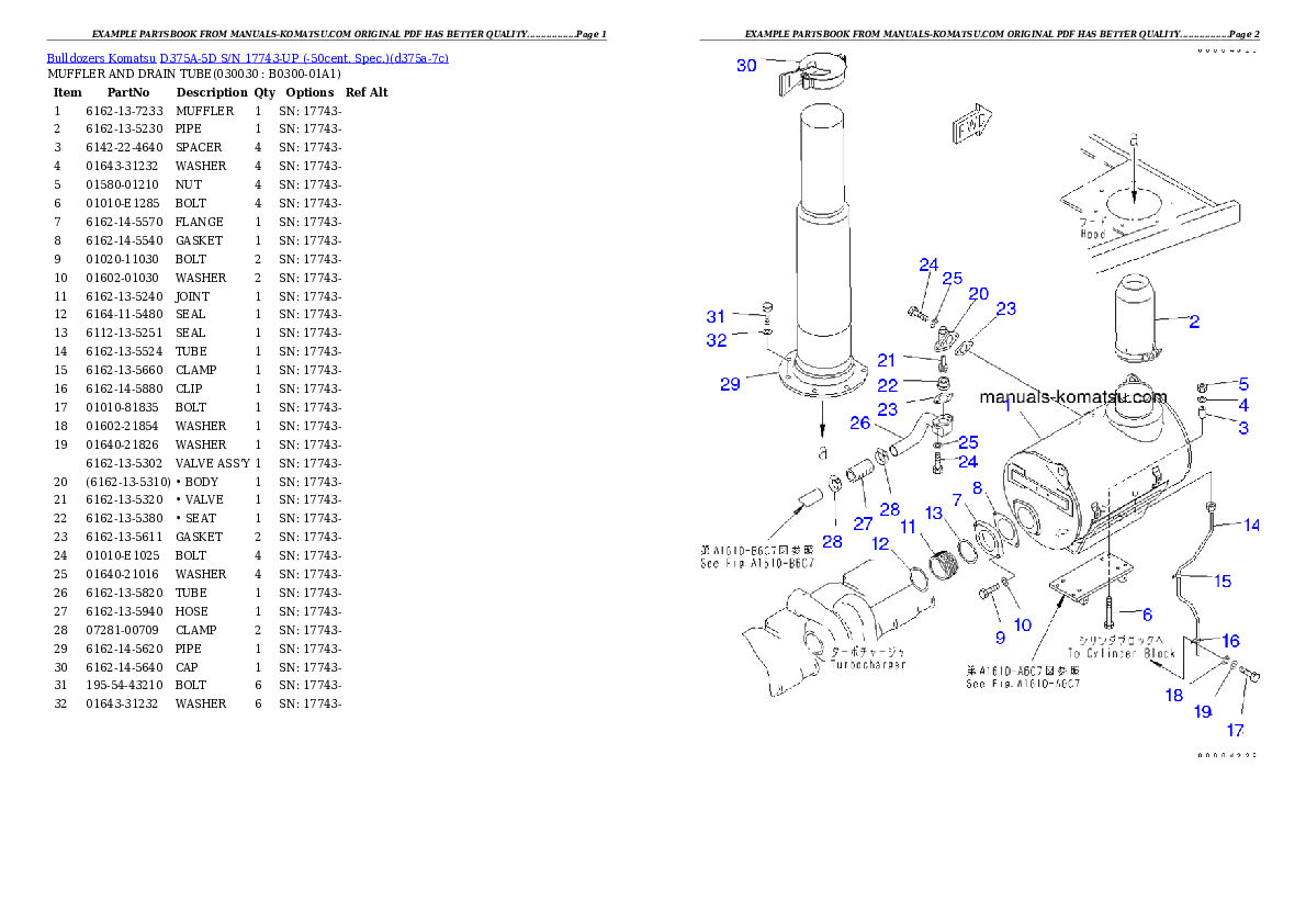 D375A-5D S/N 17743-UP (-50cent. Spec.) Partsbook