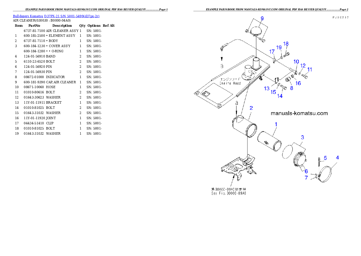 D37PX-21 S/N 5001-5499 Partsbook