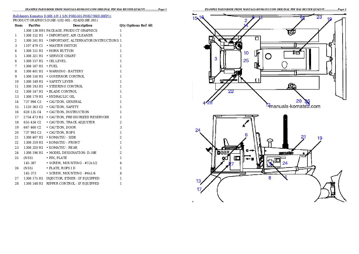 D38E-1/P-1 S/N P085501-P085798 Partsbook