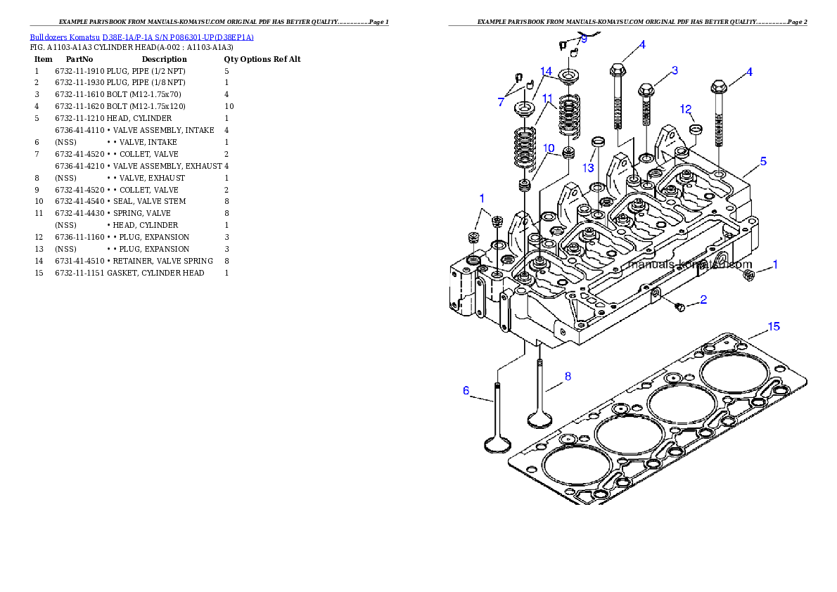 D38E-1A/P-1A S/N P086301-UP Partsbook