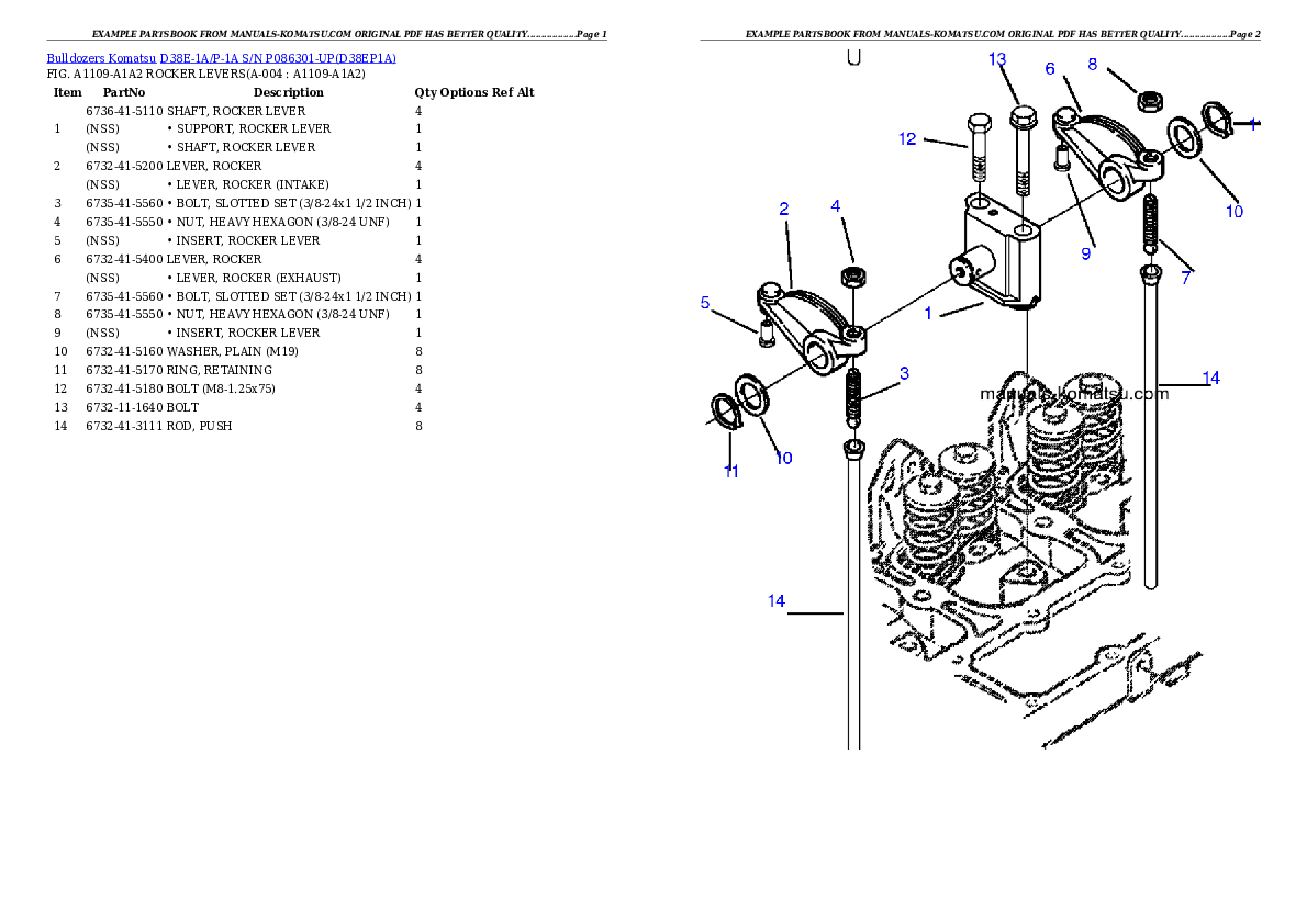 D38E-1A/P-1A S/N P086301-UP Partsbook