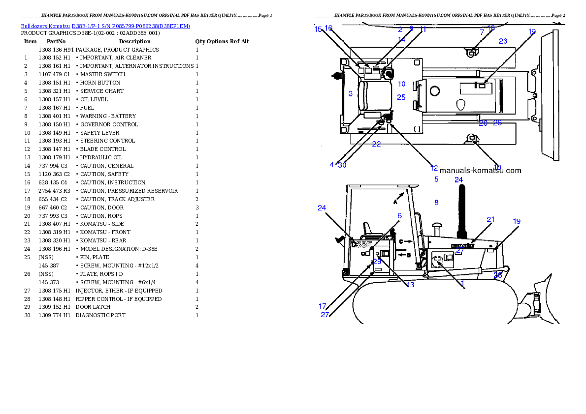 D38E-1/P-1 S/N P085799-P086238 Partsbook