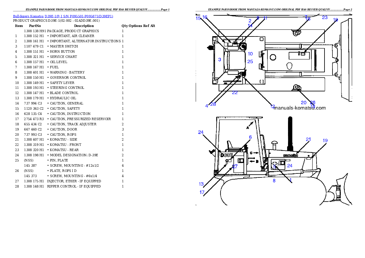 D39E-1/P-1 S/N P095501-P095871 Partsbook