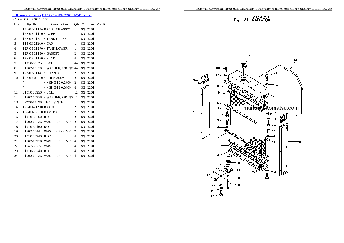 D40AF-1A S/N 2201-UP Partsbook