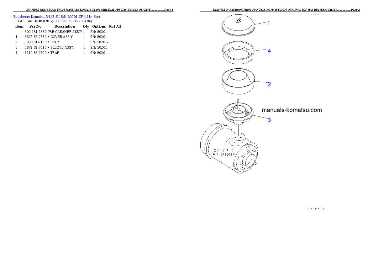 D41E-6K S/N 50001-UP Partsbook