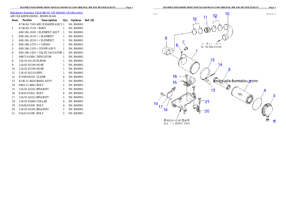 D41E-BB-6C S/N B40001-UP Partsbook