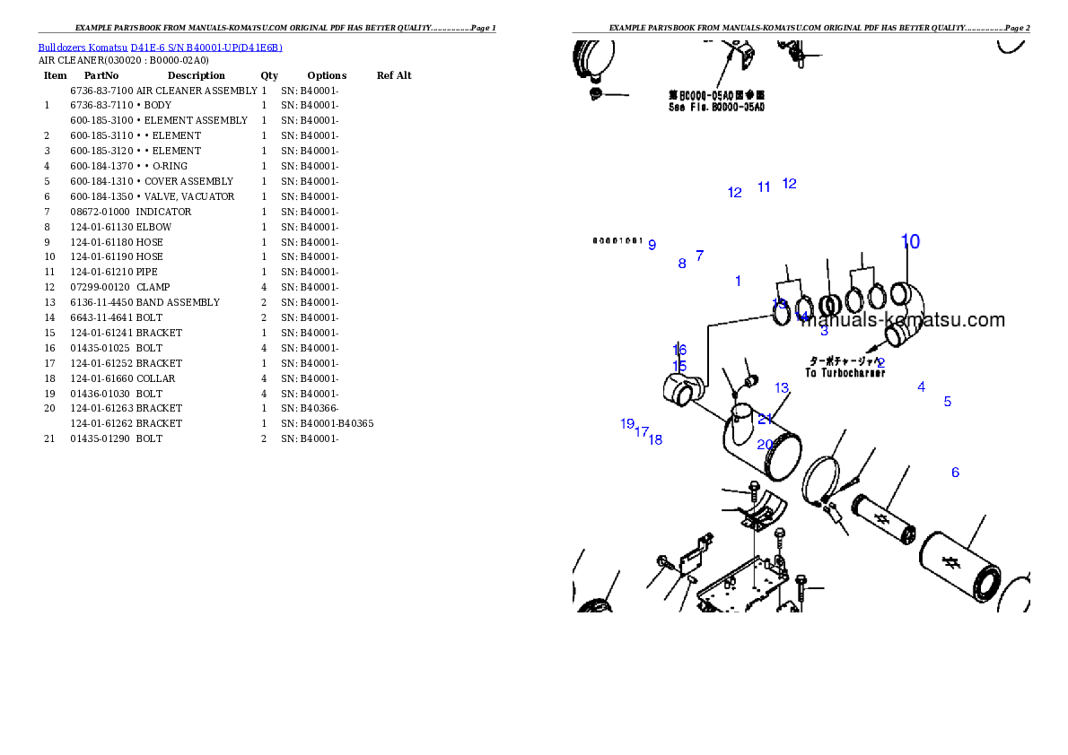 D41E-6 S/N B40001-UP Partsbook