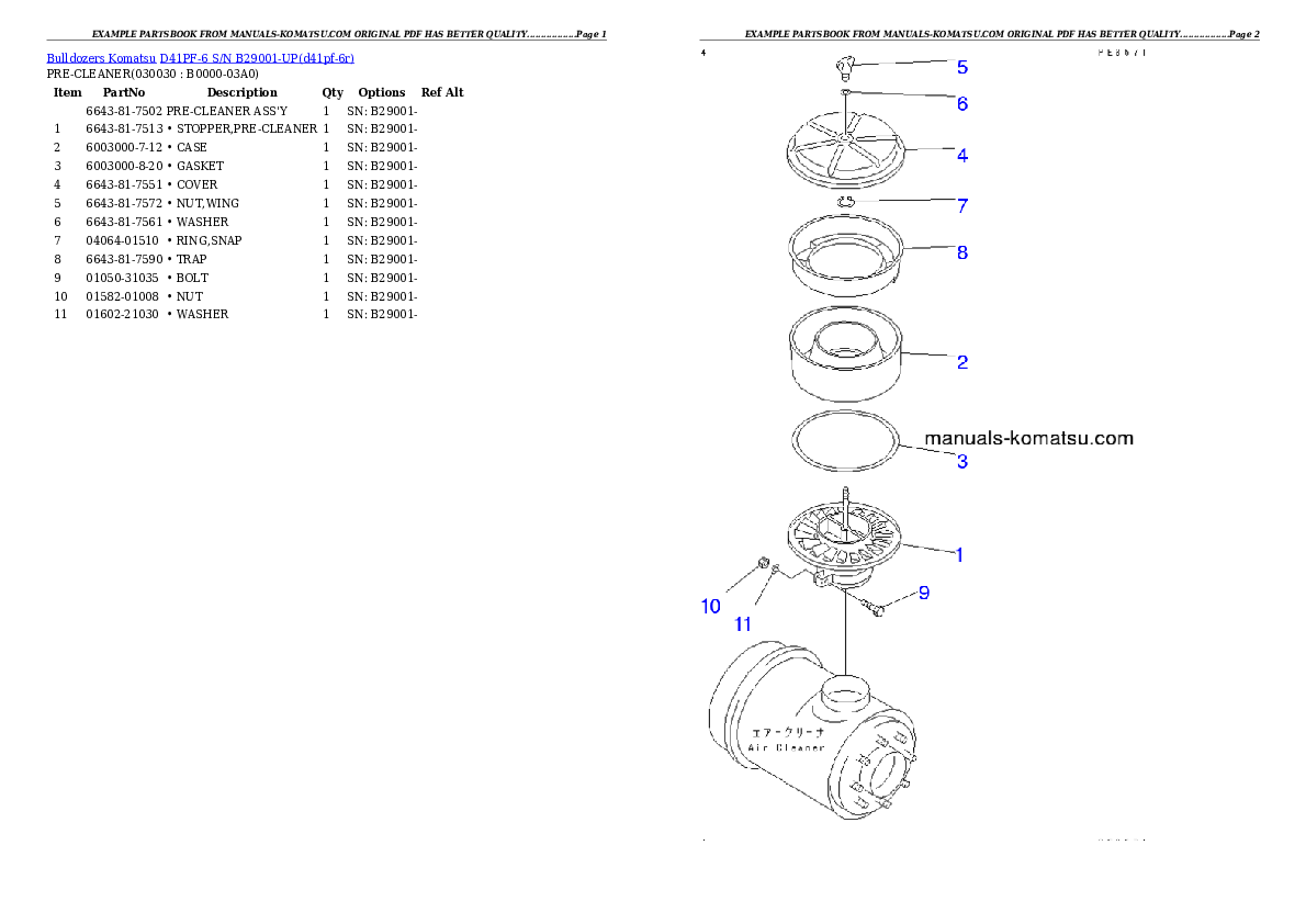 D41PF-6 S/N B29001-UP Partsbook