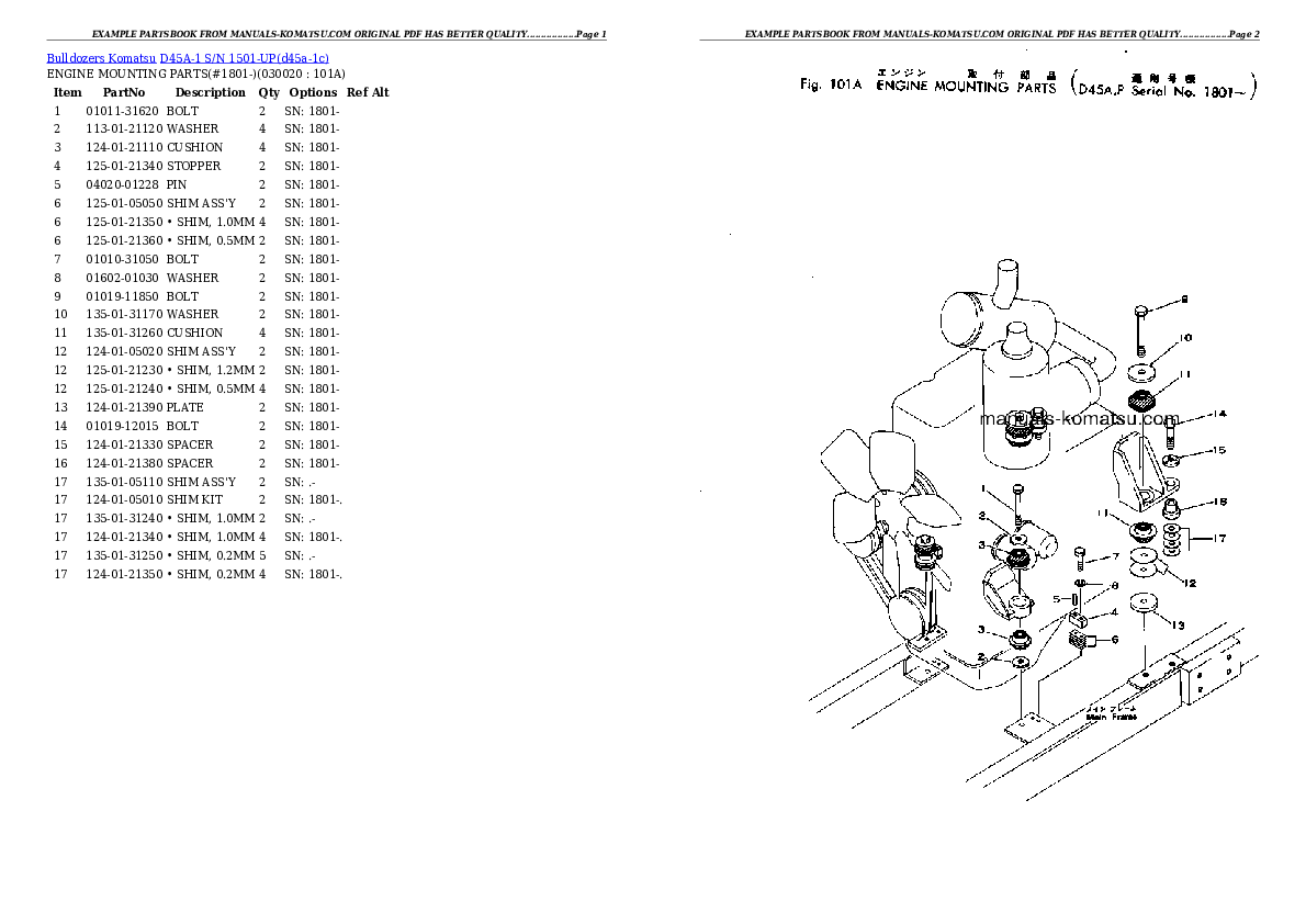 D45A-1 S/N 1501-UP Partsbook