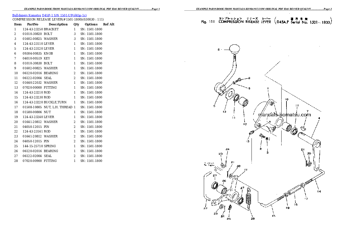 D45P-1 S/N 1501-UP Partsbook