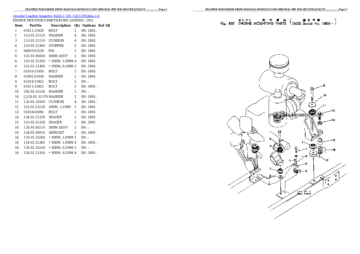 D45S-1 S/N 1501-UP Partsbook