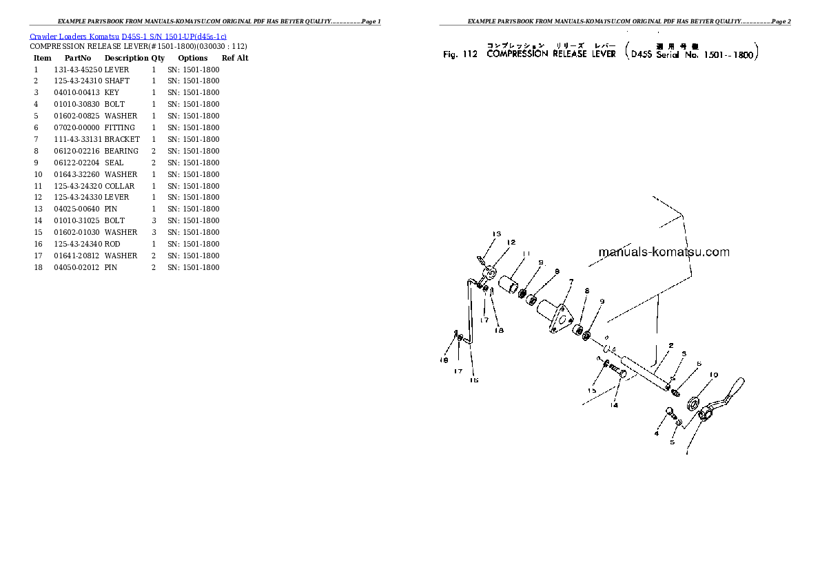 D45S-1 S/N 1501-UP Partsbook