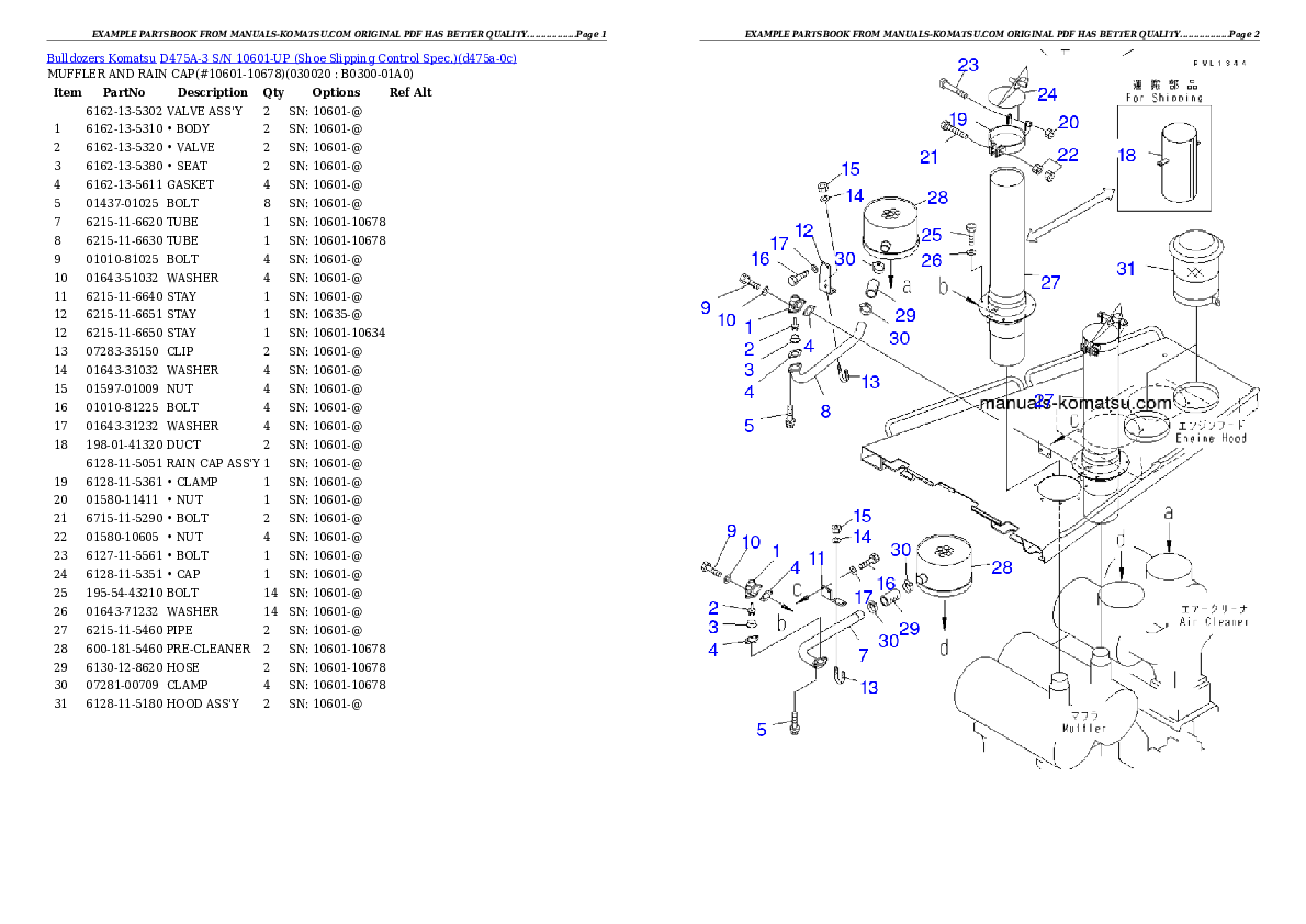 D475A-3 S/N 10601-UP (Shoe Slipping Control Spec.) Partsbook