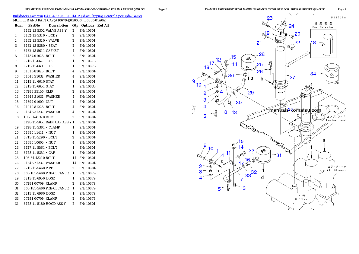 D475A-3 S/N 10601-UP (Shoe Slipping Control Spec.) Partsbook