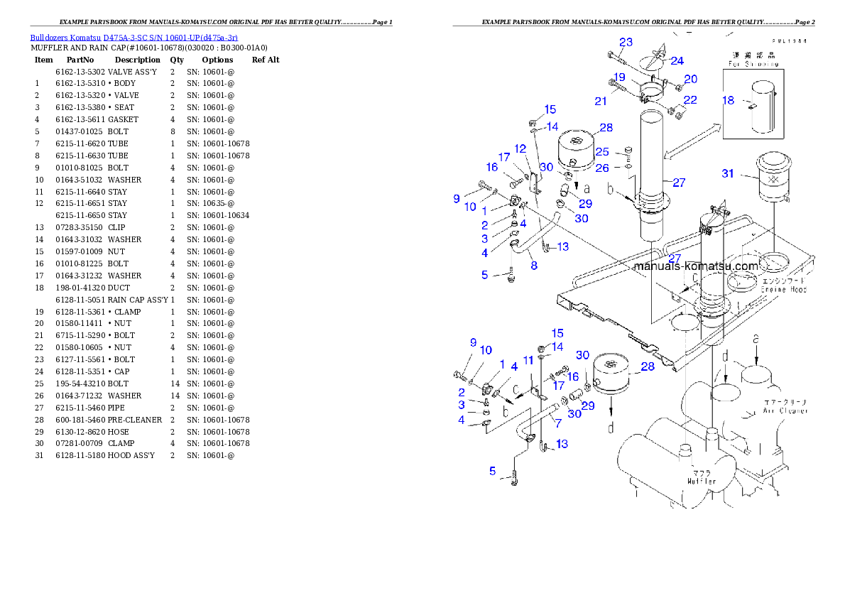 D475A-3-SC S/N 10601-UP Partsbook