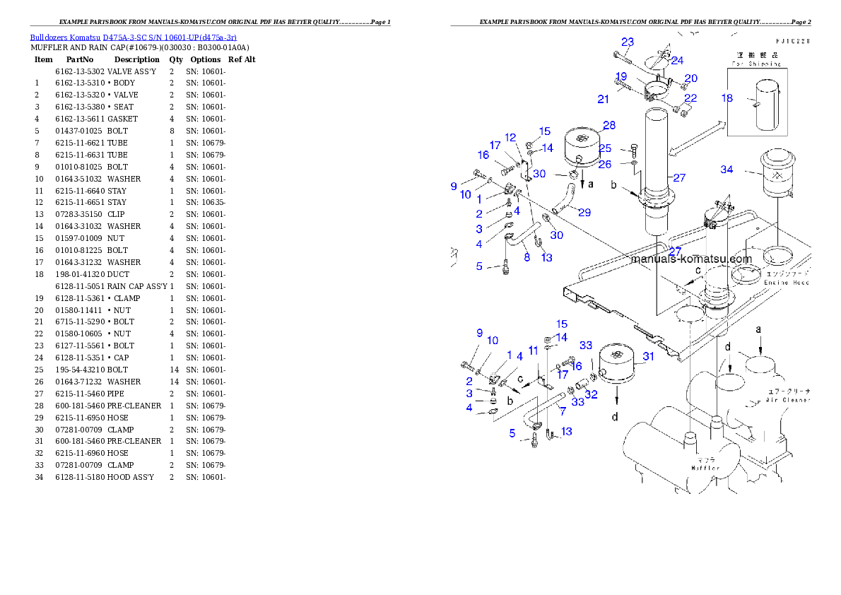 D475A-3-SC S/N 10601-UP Partsbook