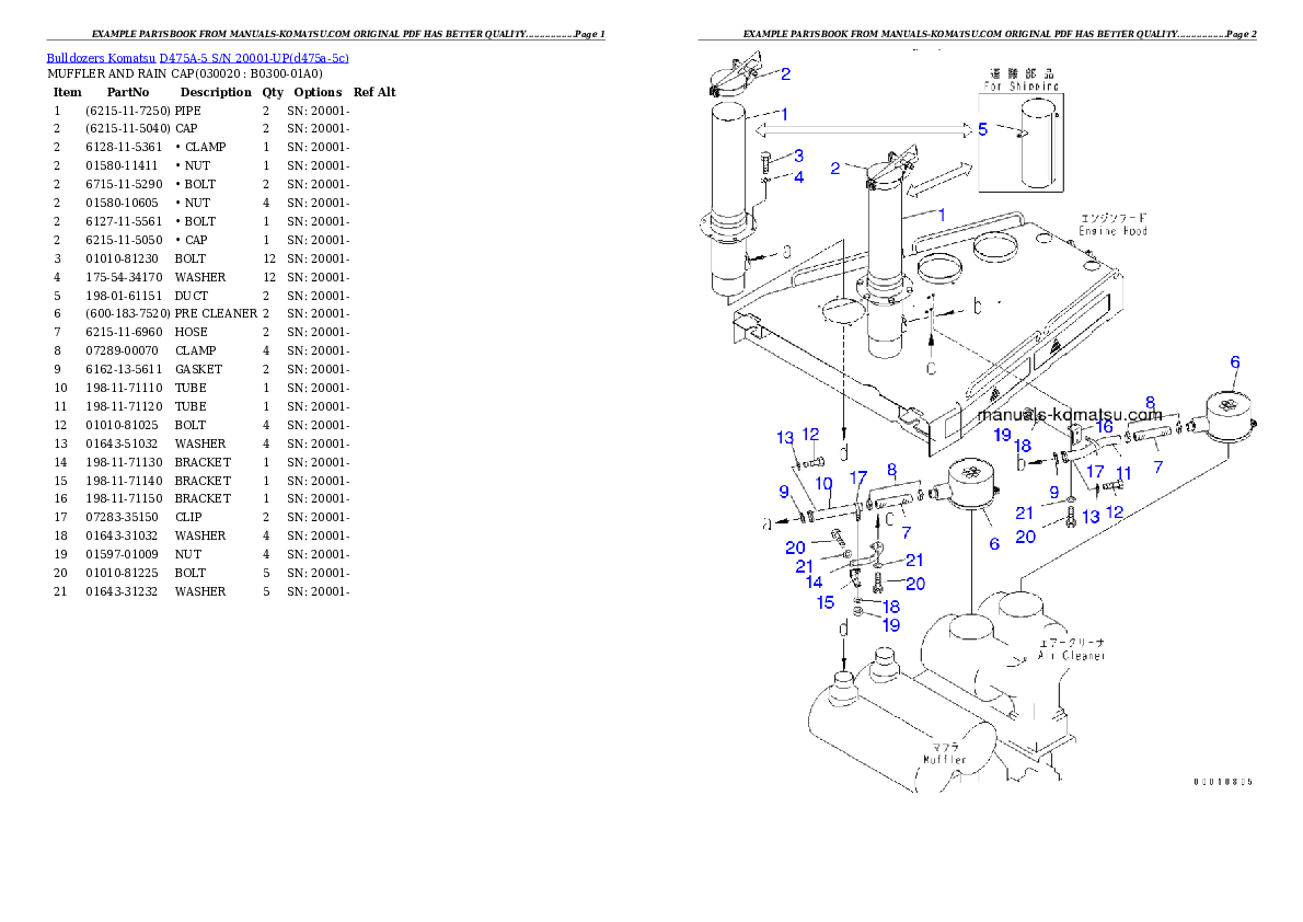 D475A-5 S/N 20001-UP (For Alaska Extreme Cold Terrain Spec.) Partsbook