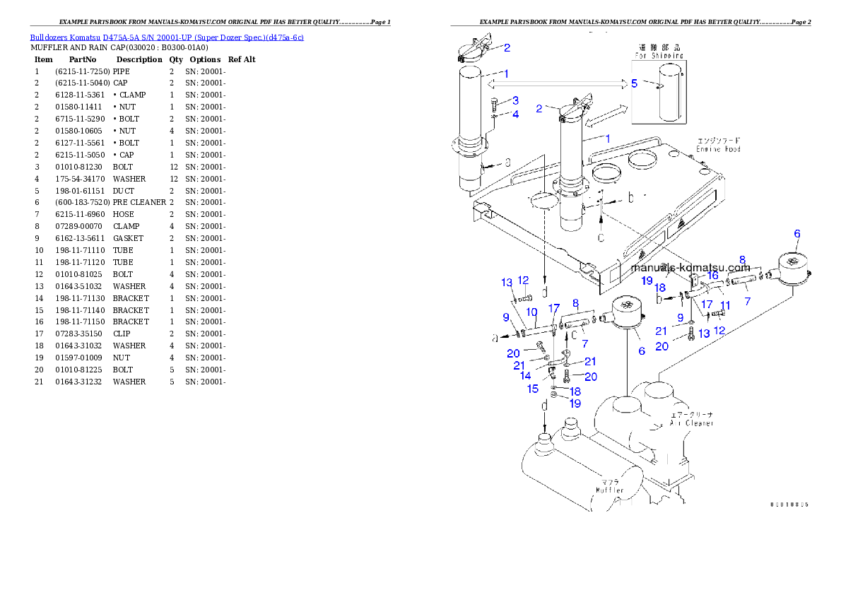 D475A-5A S/N 20001-UP (Super Dozer Spec.) Partsbook