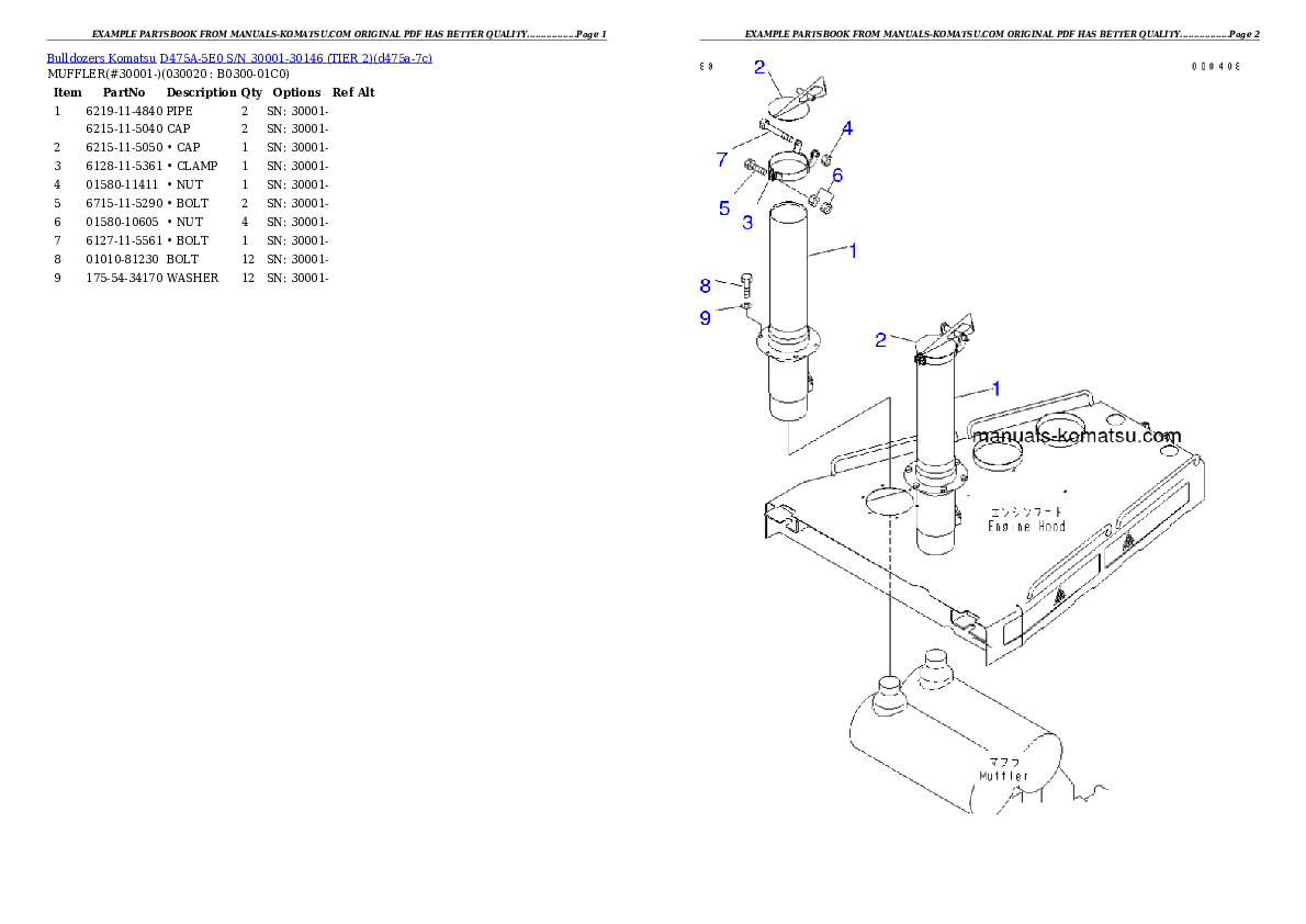 D475A-5E0 S/N 30001-30146 (TIER 2) Partsbook