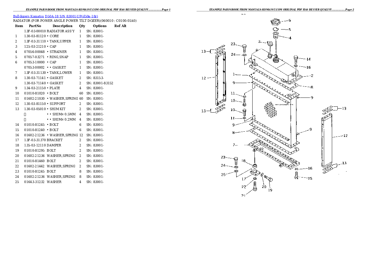 D50A-18 S/N 83001-UP Partsbook