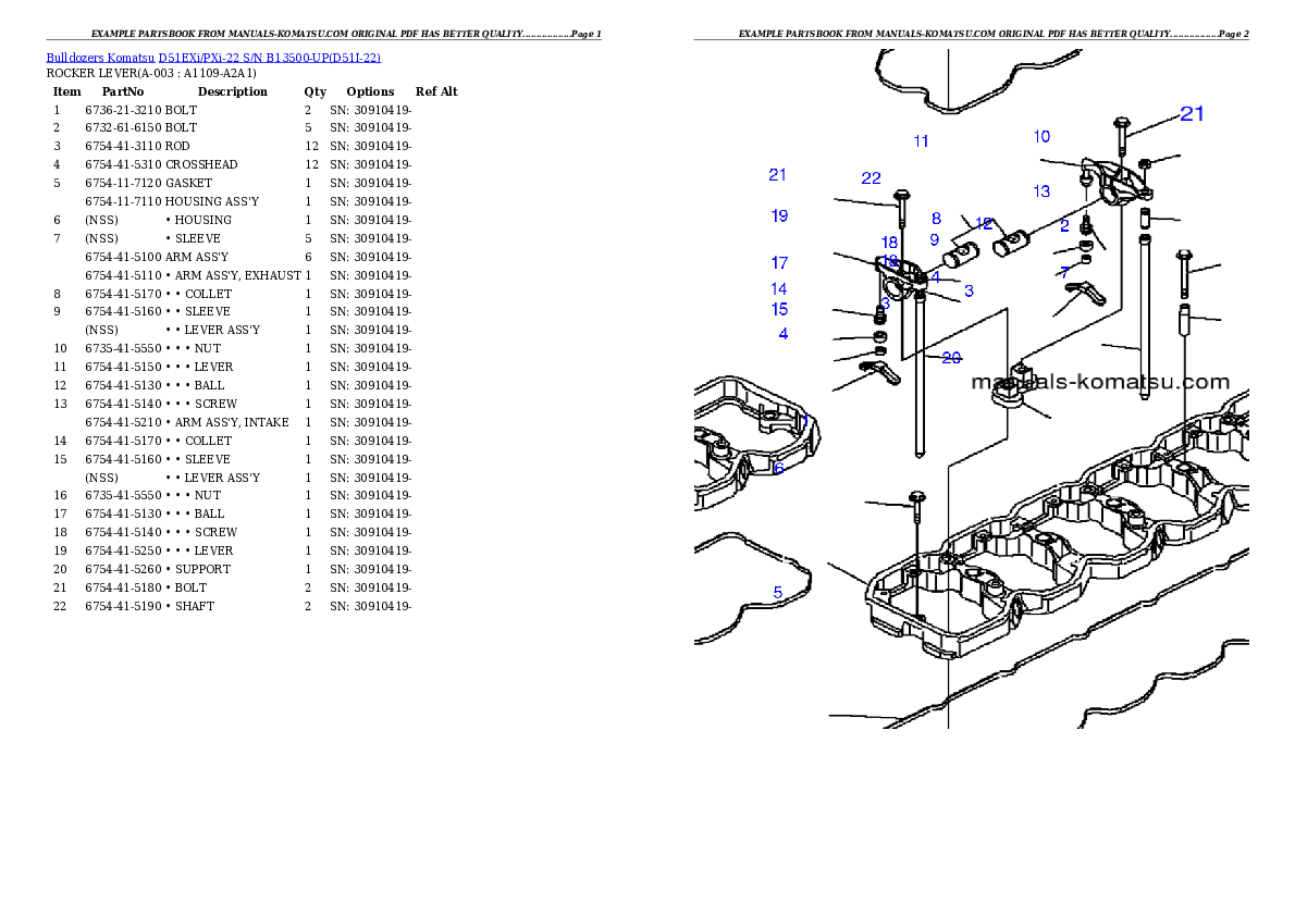 D51EXi/PXi-22 S/N B13500-UP Partsbook