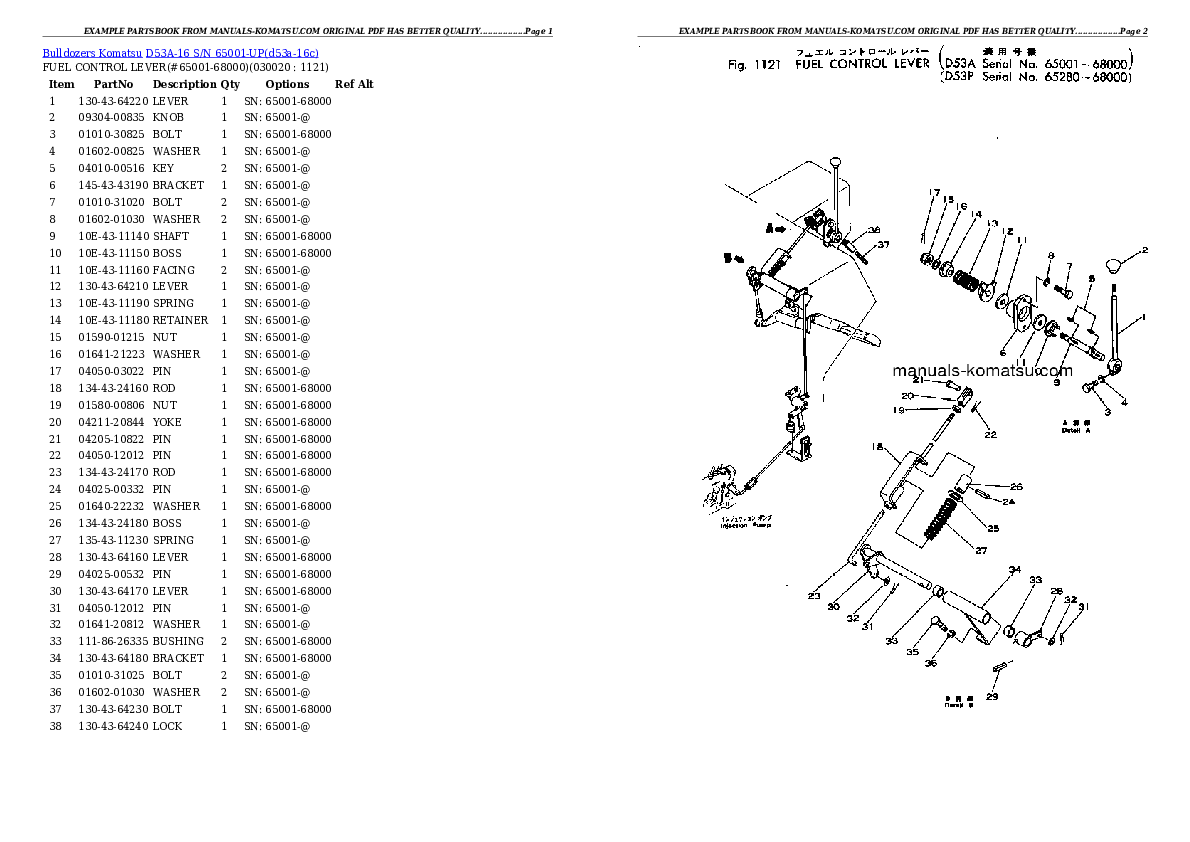 D53A-16 S/N 65001-UP Partsbook