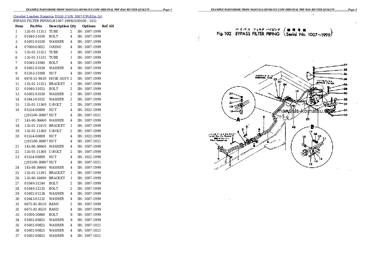 D55S-3 S/N 1007-UP Partsbook