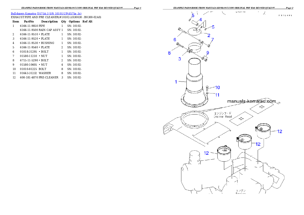 D575A-3 S/N 10101-UP Partsbook