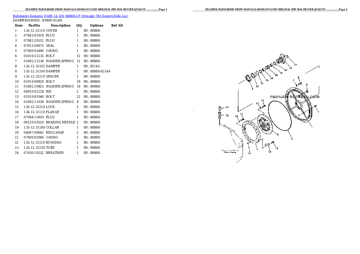 D58E-1A S/N 80888-UP (Straight Tilt Dozer) Partsbook