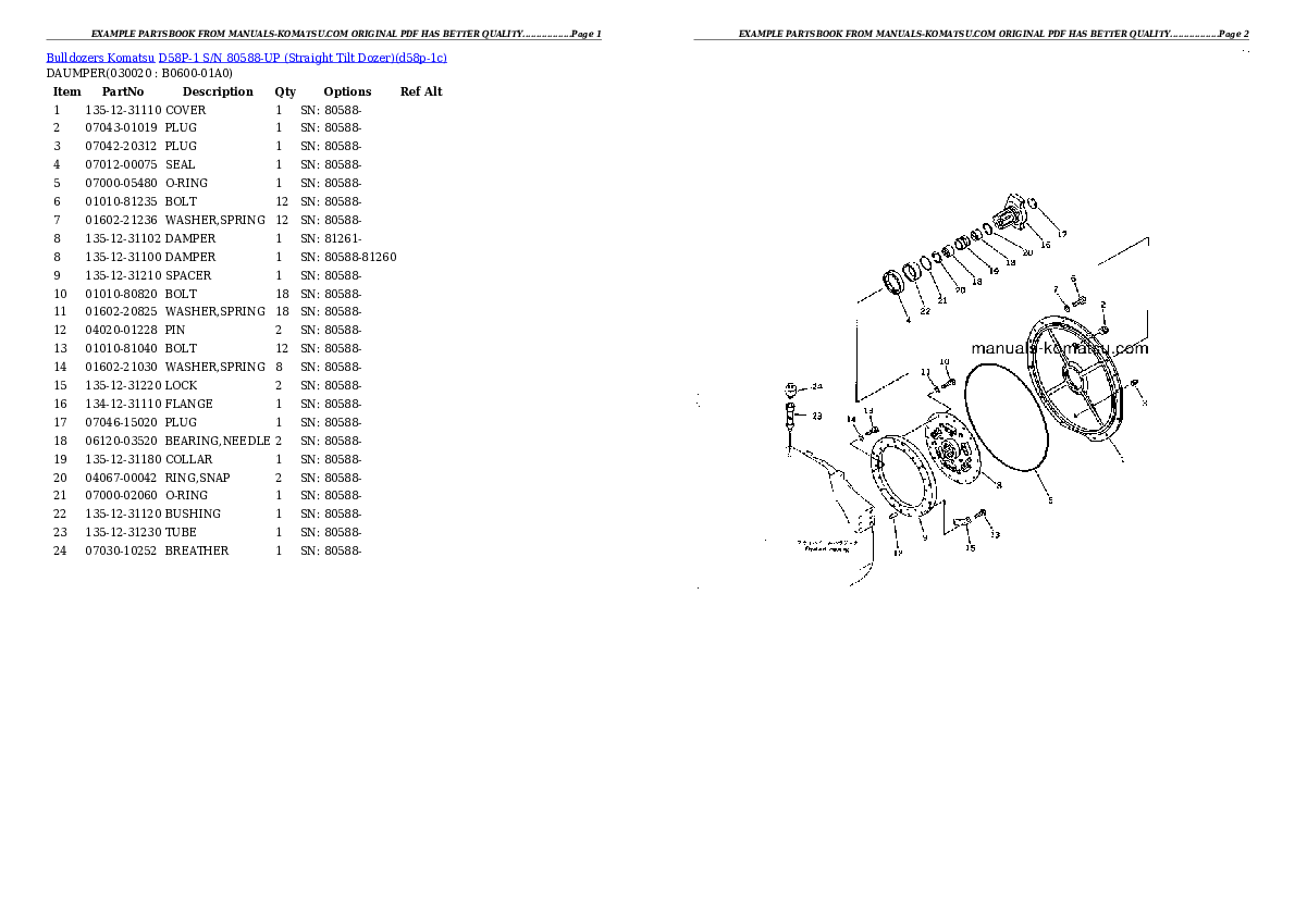 D58P-1 S/N 80588-UP (Straight Tilt Dozer) Partsbook