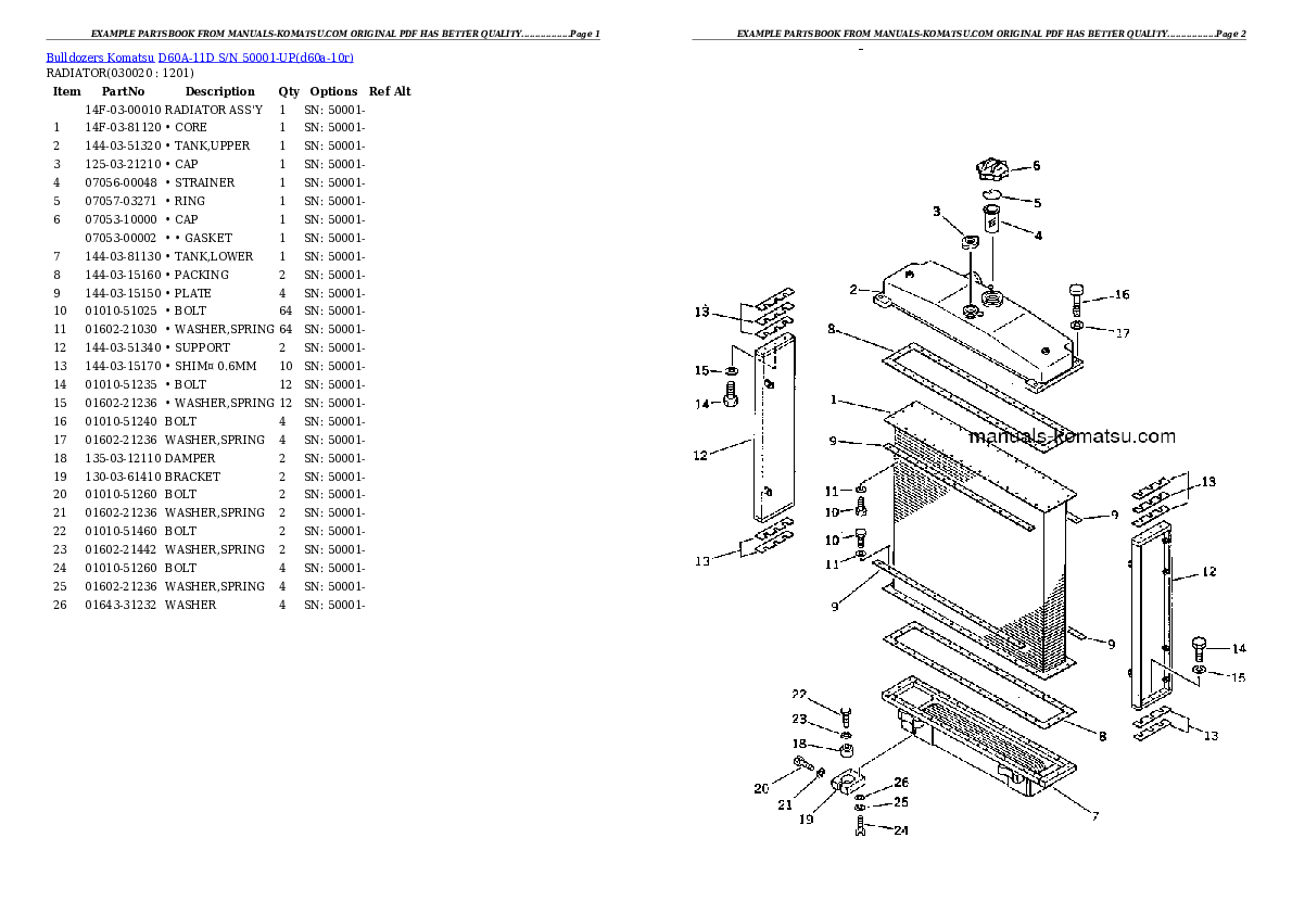 D60A-11D S/N 50001-UP Partsbook