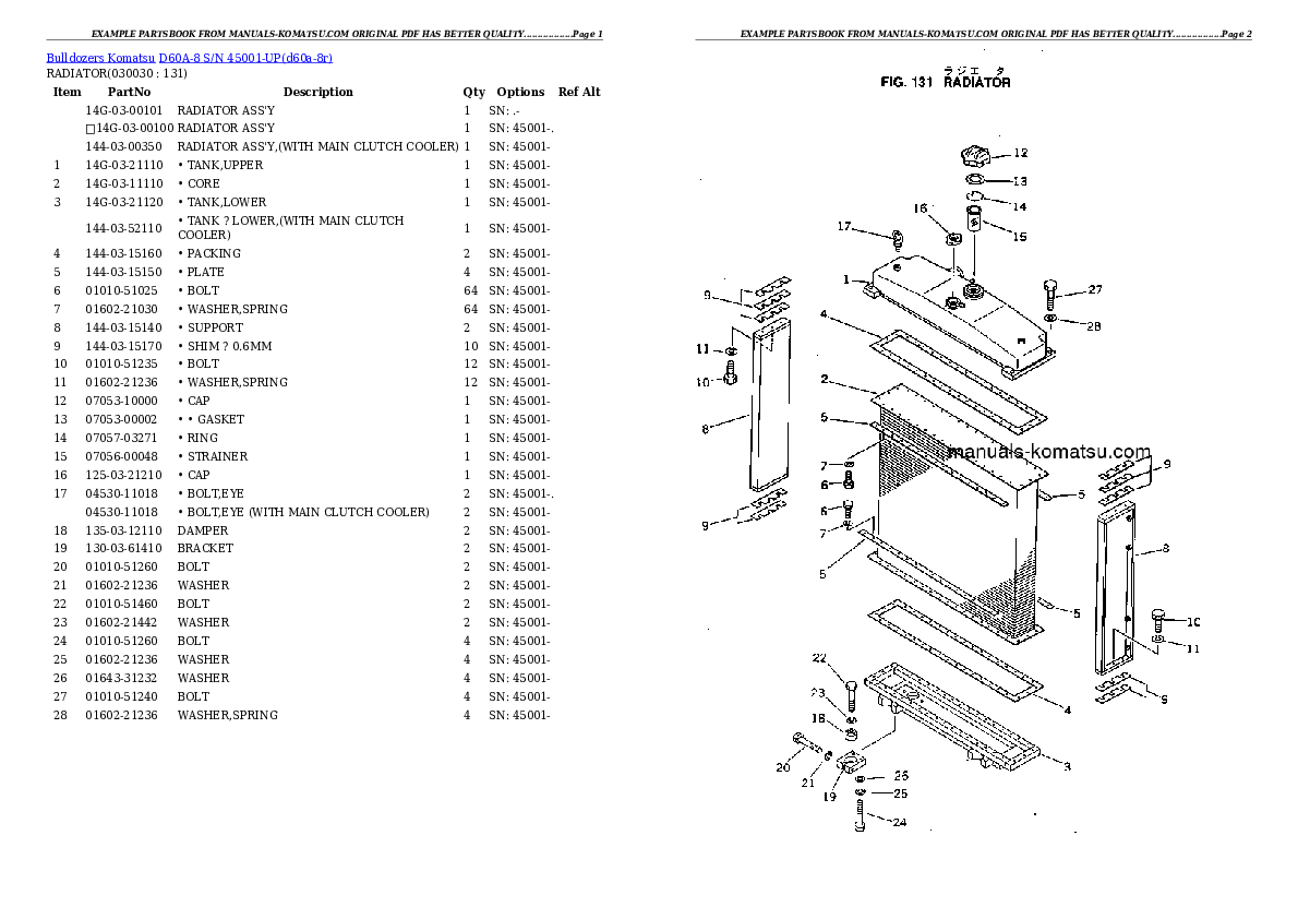 D60A-8 S/N 45001-UP Partsbook