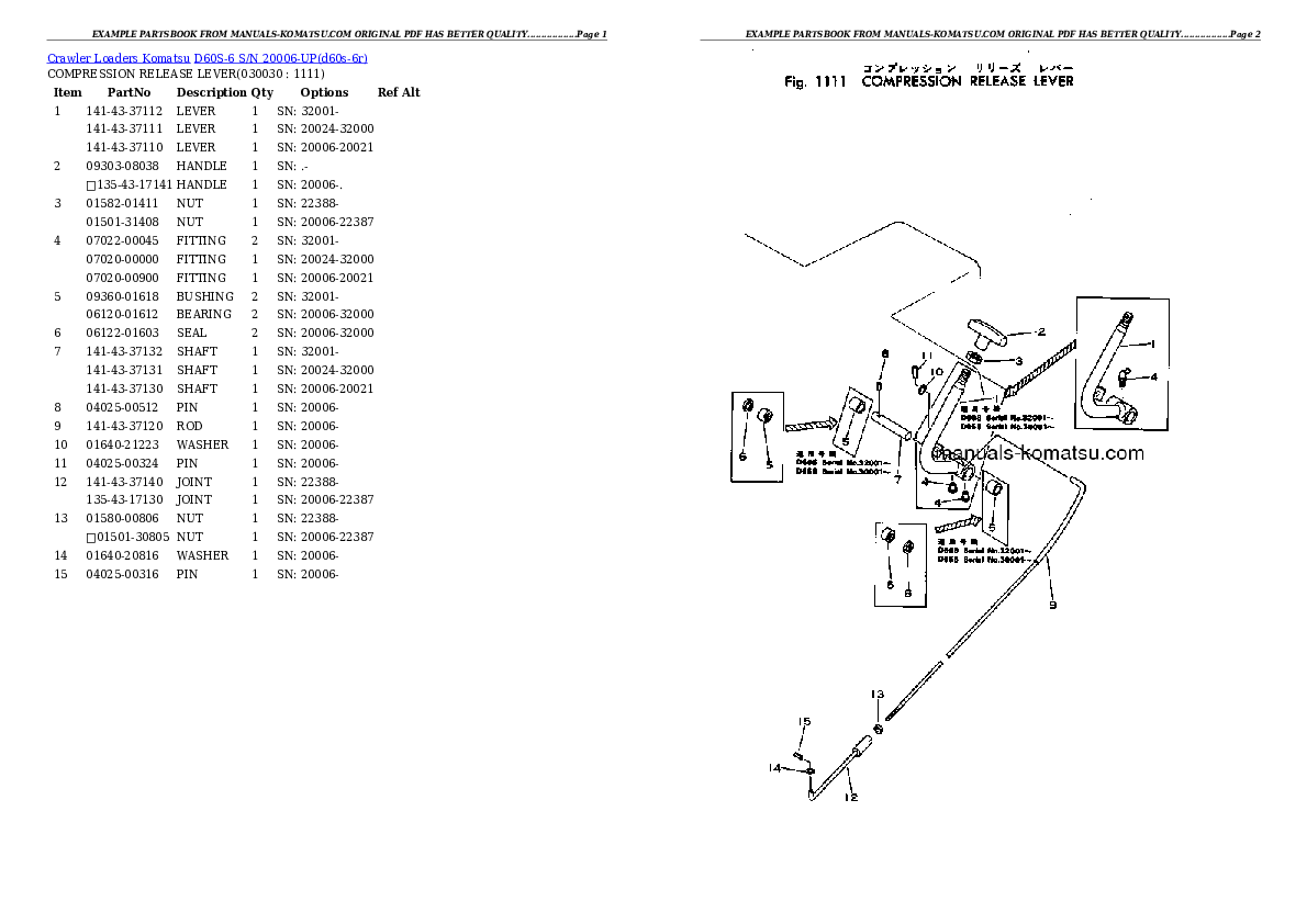 D60S-6 S/N 20006-UP Partsbook